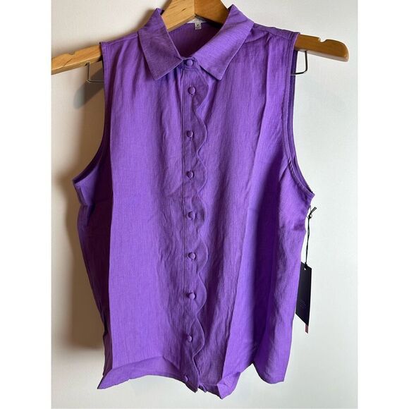 Purple collared sleeveless button down shirt - Picture 4 of 9